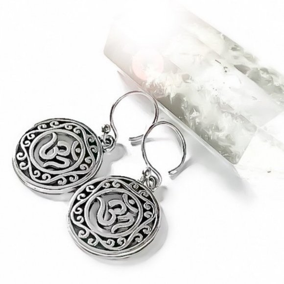 Mandala Disk Zen Mantra Earrings - Picture 2 of 7